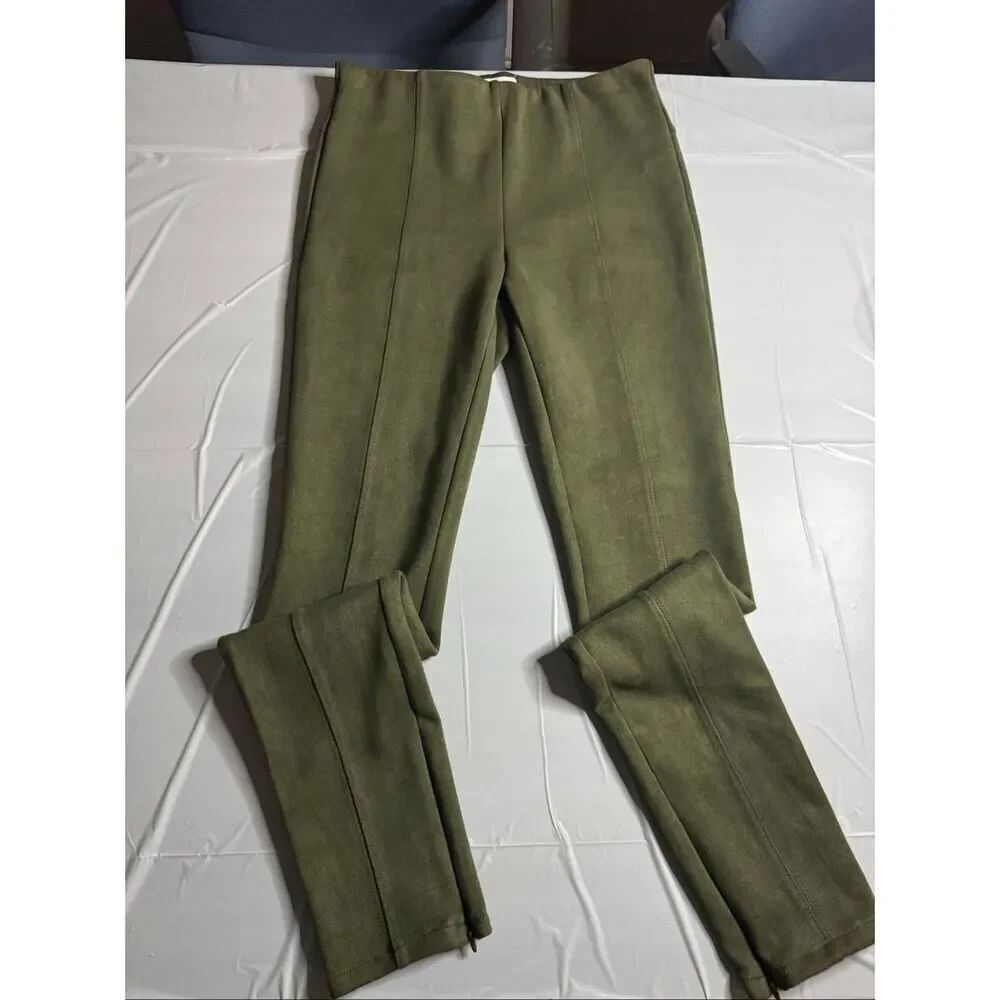 Anthropologie Army Green Faux Suede Legging Pants Size 28 Tall